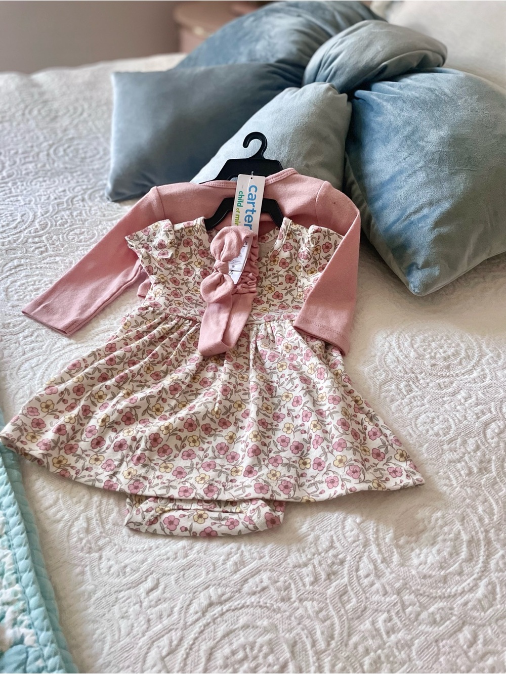 Carter's Dusty Pink Floral Dress with Matching Headband & Matching Onzie